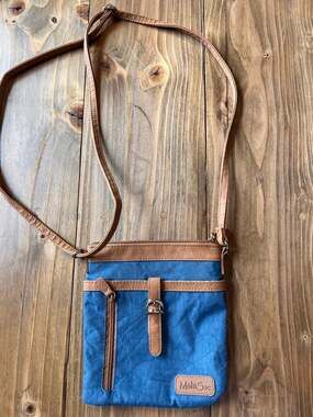 MultiSac Steel Blue and Tan Nylon North South Zip Around Crossbody Bag